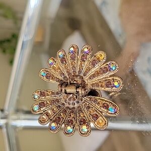 Metal Hair Clip In Gold With Aurora Borelis Gems